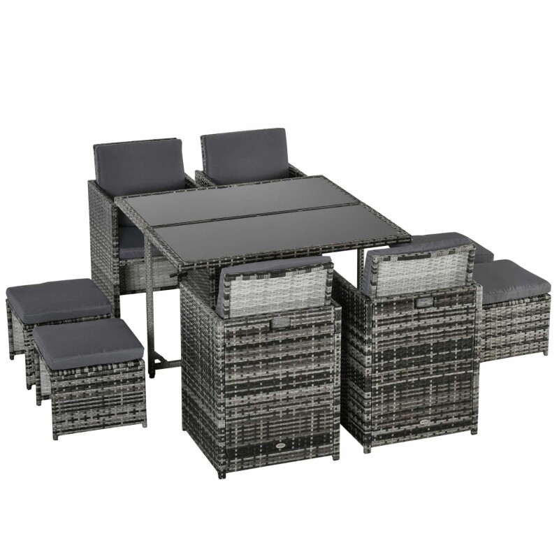 Sitzgruppe für 8 Personen Polyrattan Gartenset Sitzgarnitur inkl. Kissen Grau
