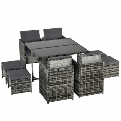 Sitzgruppe für 8 Personen Polyrattan Gartenset Sitzgarnitur inkl. Kissen Grau