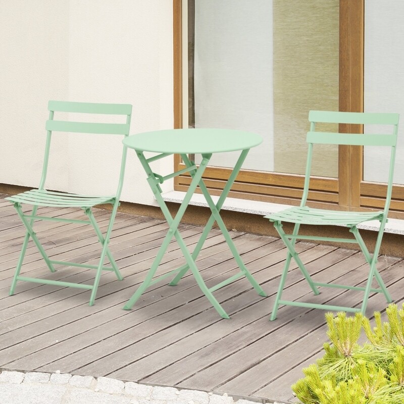 Outsunny 3-tlg. Gartenset Garnitur Bistrotisch mit 2 Stühlen für Hof Garten klappbar Grün