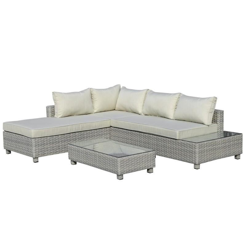 3 teiliges Polyrattan Garten Sofa Set mit Beistelltisch grau