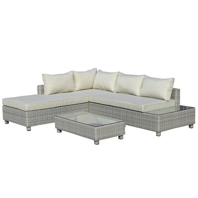3 teiliges Polyrattan Garten Sofa Set mit Beistelltisch grau