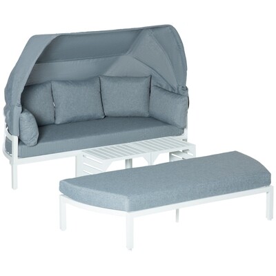 Garten Sofa-Set 3-teilig mit Bank und Beistelltischen Weiss+Grau