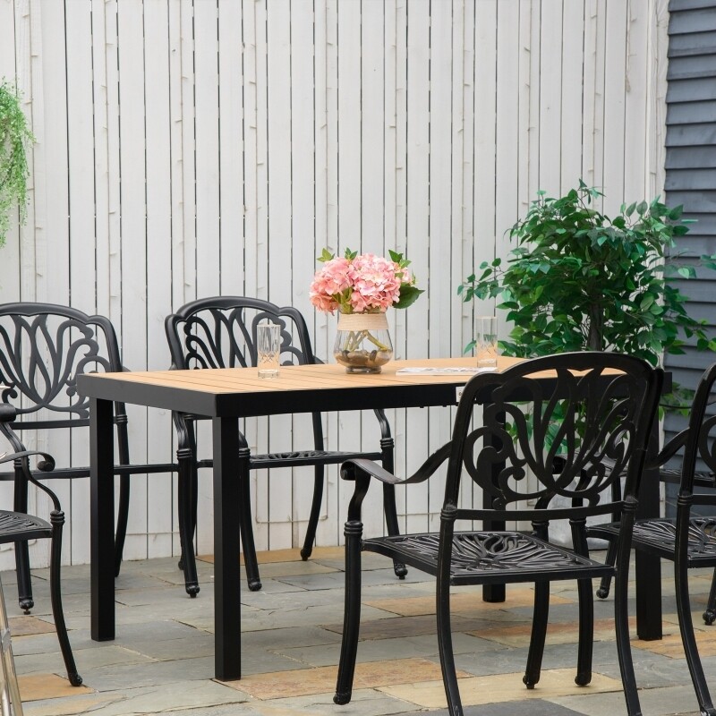 Outsunny Gartentisch für 6 Personen, Aluminium 140c m x 90 cm x 74 cm natur
