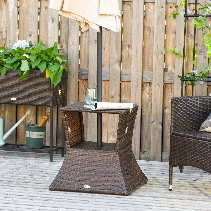 Outsunny® Gartentisch Beistelltisch Sonnenschirmständer Gartenmöbel Terrasse Polyrattan Braun 54 x 54 x 55 cm