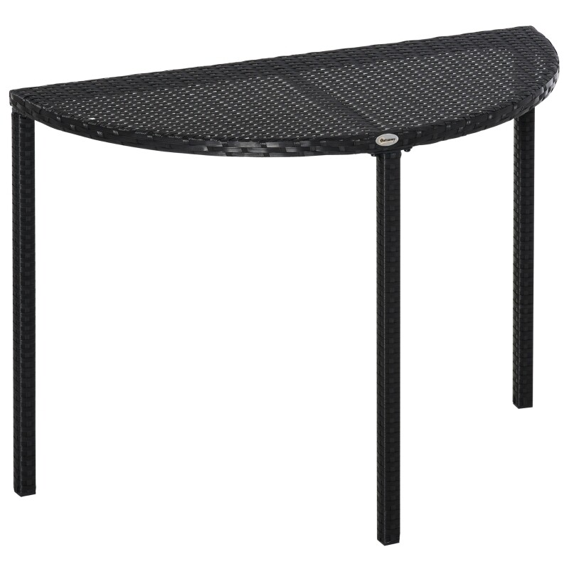 Balkontisch Garten Beistelltisch Tisch Gartenmöbel halbrund Polyrattan Schwarz 100 x 50 x 74 cm