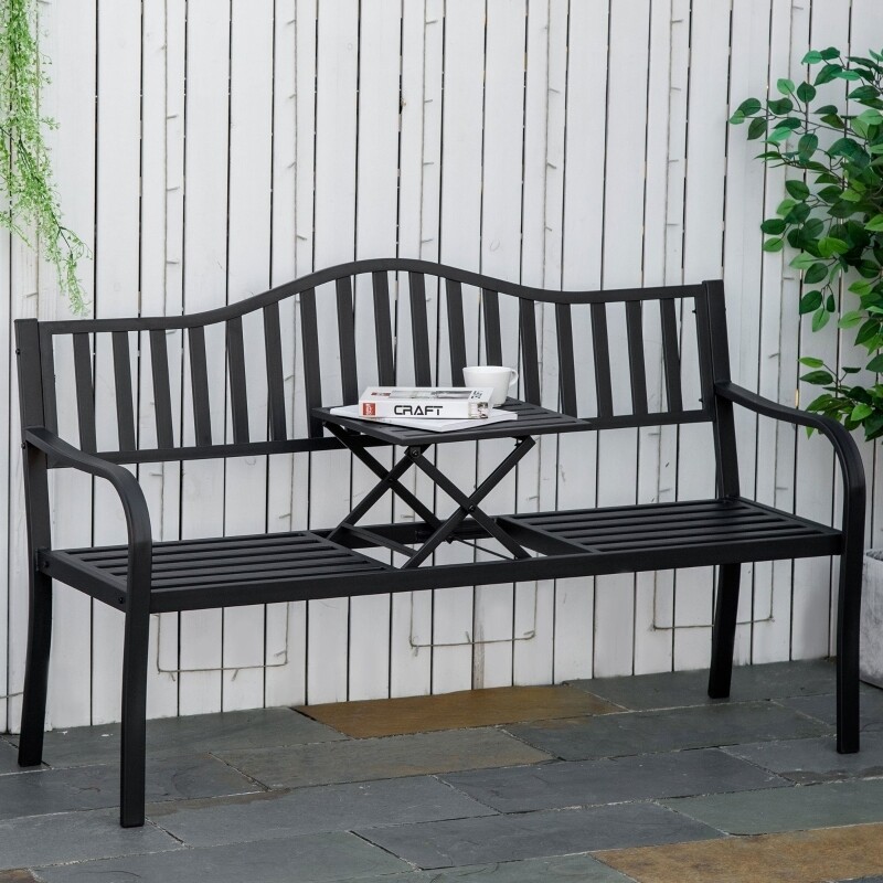 Gartenbank mit ausziehbarem Tisch Metall Schwarz