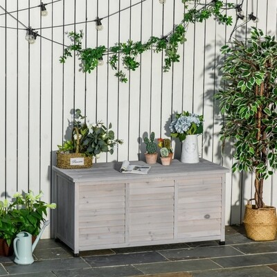 Gartenbox, wetterbeständig, Aufbewahrungsbox, Fichtenholz, grau,