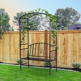 Rosenbogen mit Bank Sitzbank Torbogen Rankgitter Rankhilfe Garten Bogendach Metall Schwarz 152 x 58 x 207 cm