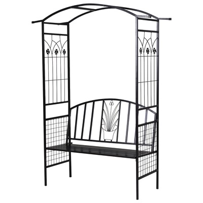 Rosenbogen mit Sitzbank Torbogen Rankgitter Rankhilfe Garten Bogendach Metall Schwarz 152 x 58 x 207 cm