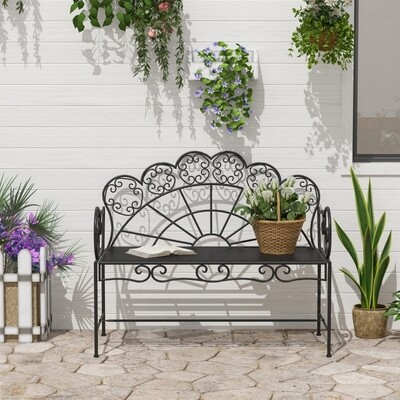 Gartenbank Sitzbank Gartenmöbel 2-Sitzer Metall Schwarz