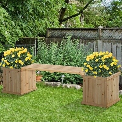 Gartenbank mit 2 Pflanzkasten natur