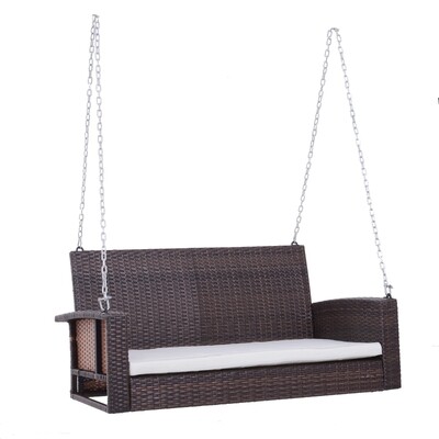 Hängebank 2-Sitzer Rattan Gartenschaukel mit Sitzkissen Hollywoodschaukel Braun 127 x 65 x 60 cm