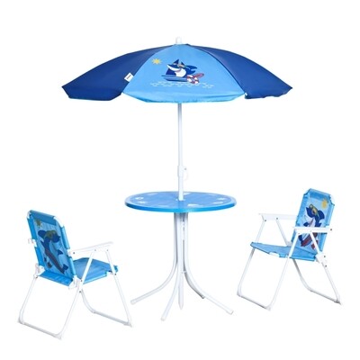 Gartentisch-Set &quot;Hai&quot; mit Sonnenschirm für Kinder 3-6 J., Hai-Design, Blau