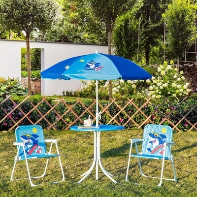 Gartentisch-Set "Hai" mit Sonnenschirm für Kinder 3-6 J., Hai-Design, Blau