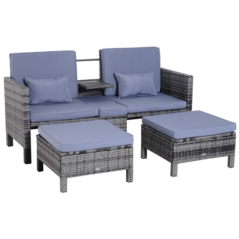 3-tlg. Gartensofa Gartenmöbel Lounge Rattanmöbel Grau Wicker