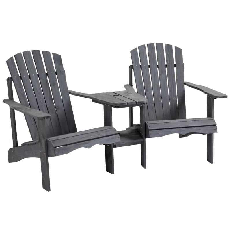 Adirondack 2 Sitzer Gartenstuhl mit Tisch und Schirmloch Massivholz Dunkelgrau