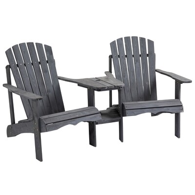 Adirondack 2 Sitzer Gartenstuhl mit Tisch und Schirmloch Massivholz Dunkelgrau