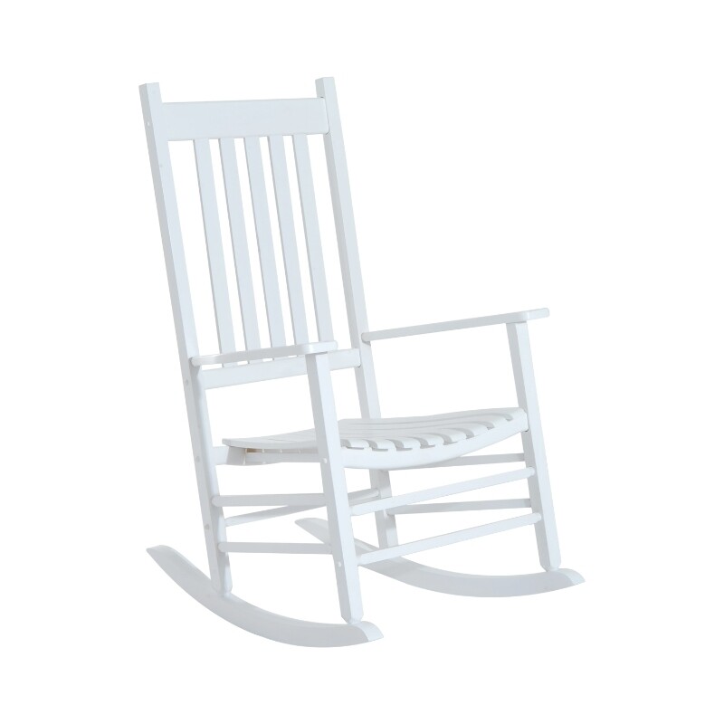 Schaukelstuhl aus Holz mit Armlehne Schwingsessel Relaxstuhl Gartenstuhl Weiss 69 x 86 x 115 cm