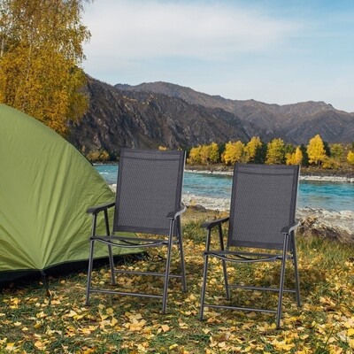Klappstuhl mit Armlehne 2er Set Campingstuhl Schwarz