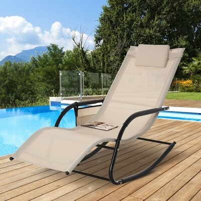 Schaukelstuhl Schwingsessel Gartenstuhl Schaukelliege Metall Mesh Beige 150 x 62 x 88 cm