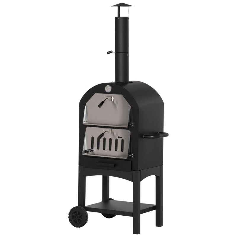 2in1 Pizzaofen BBQ Grill 3 Ebenen Schwarz+Silber