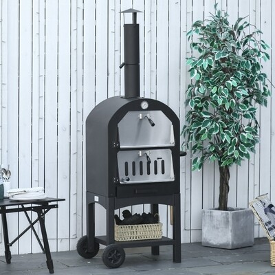 2in1 Pizzaofen BBQ Grill 3 Ebenen Schwarz+Silber