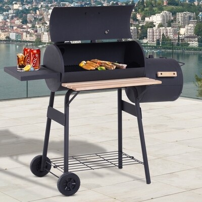 Smoker Grill BBQ Holzkohlengrill Grillwagen mit 2 x Brennkammer