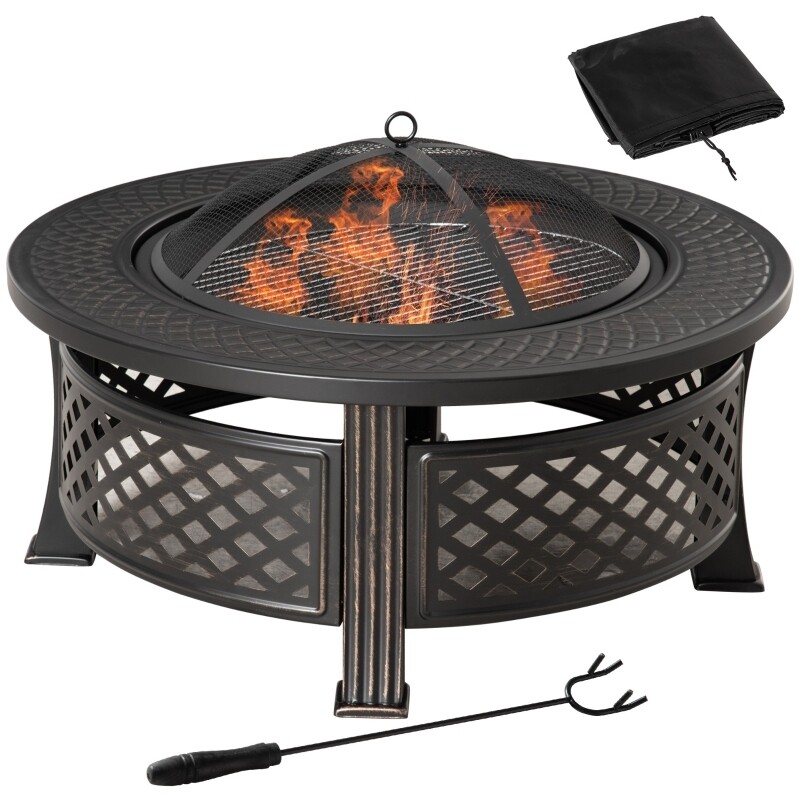 Feuerschale mit Grillfunktion, Stahl, Schwarz+Bronze