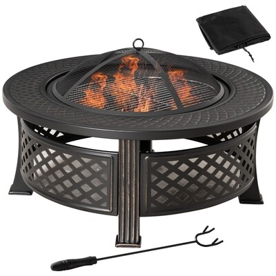 Feuerschale mit Grillfunktion, Stahl, Schwarz+Bronze