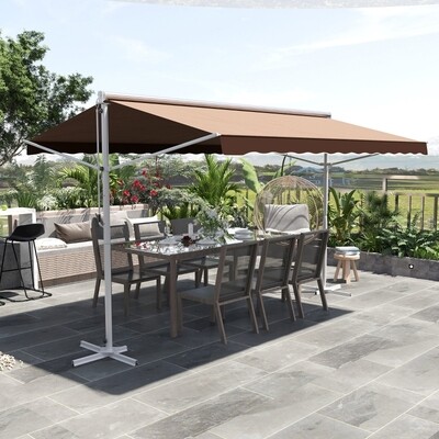 Sonnenstore Standmarkise Markise 4,5 x 3,4m Terrassenüberdachung Gartenmarkise mit Faltarm Kurbel Terrasse Braun Alu Metall