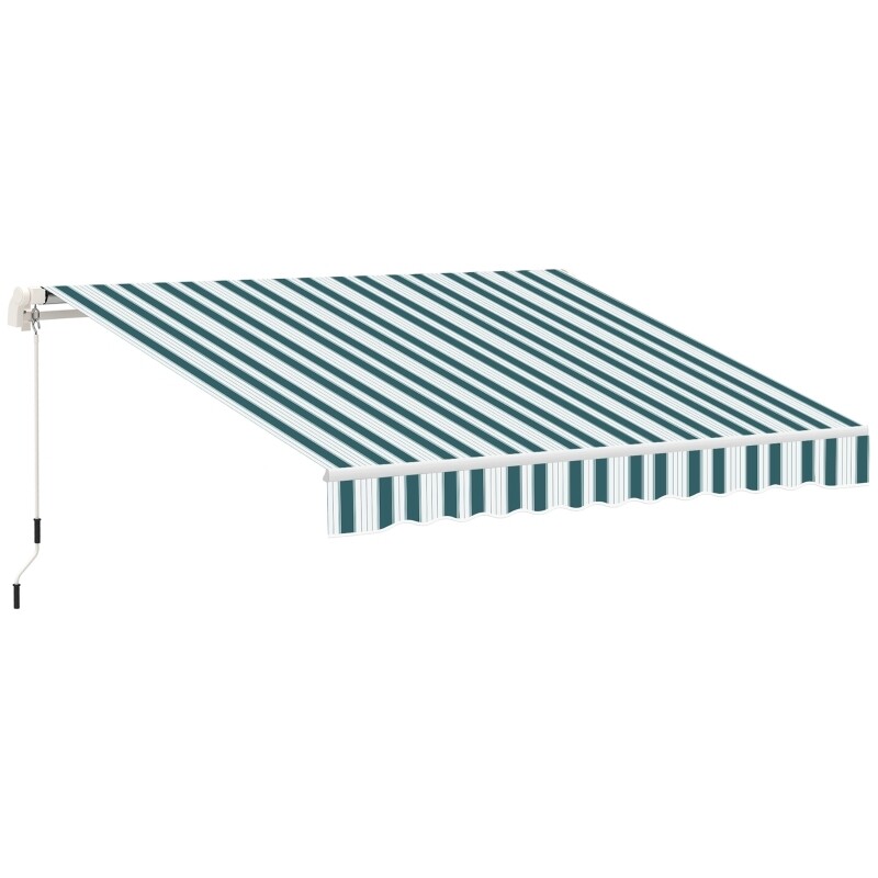 Markise, Sonnenstore mit Handkurbel Alu Weiss+Grün 395 x 245 cm