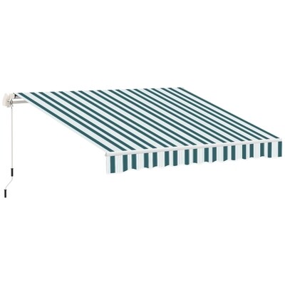 Markise, Sonnenstore mit Handkurbel Alu Weiss+Grün 395 x 245 cm