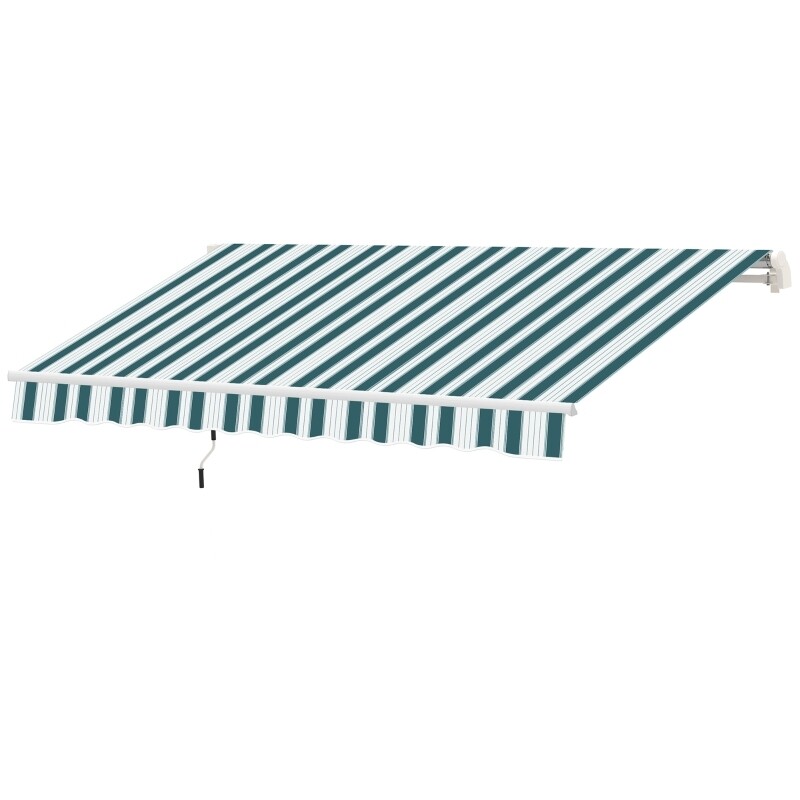 Markise, Sonnenstore mit Handkurbel Alu Weiss+Grün 395 x 245 cm