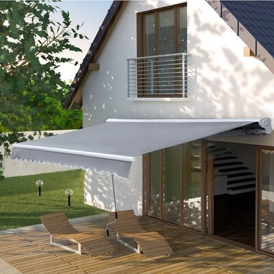 Sonnenstore Gelenkarmmarkise Terrassenmarkise 4,5 x 3m Sonnenschutz mit Kurbel, Balkonmarkise, Grau