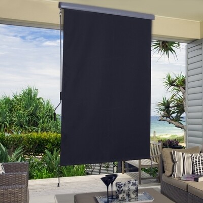 Balkon-Sichtschutz mit Handkurbel Windschutz Seitenrollo Polyester+Aluminium Dunkelgrau 140 x 200 cm
