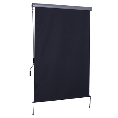 Balkon-Sichtschutz mit Handkurbel Windschutz Seitenrollo Polyester+Aluminium Dunkelgrau 140 x 200 cm