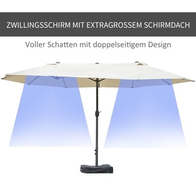 Doppel-Sonnenschirm mit Schirmständer, Cremeweiss