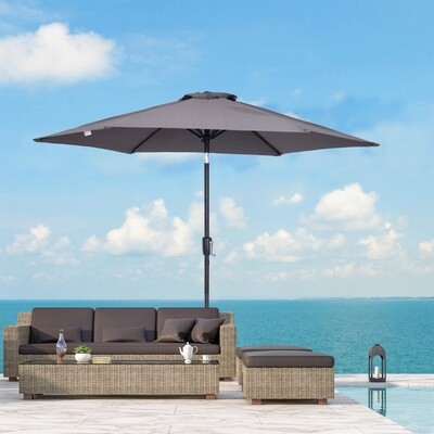Sonnenschirm mit Handkurbel &amp; Neigefunktion, Metall+Polyester, grau, Ø2,7 x 2,35 m