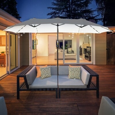 Sonnenschirm mit LED-Beleuchtung Oval Schwarz+Cremeweiss