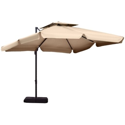 Sonnenschirm mit Schirmfuss und 4 Gewichten, Aluminium, Khaki