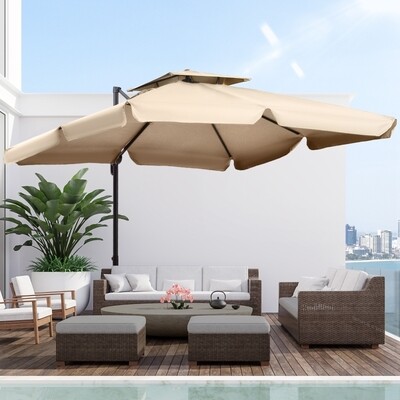 Sonnenschirm mit Schirmfuss und 4 Gewichten, Aluminium, Khaki