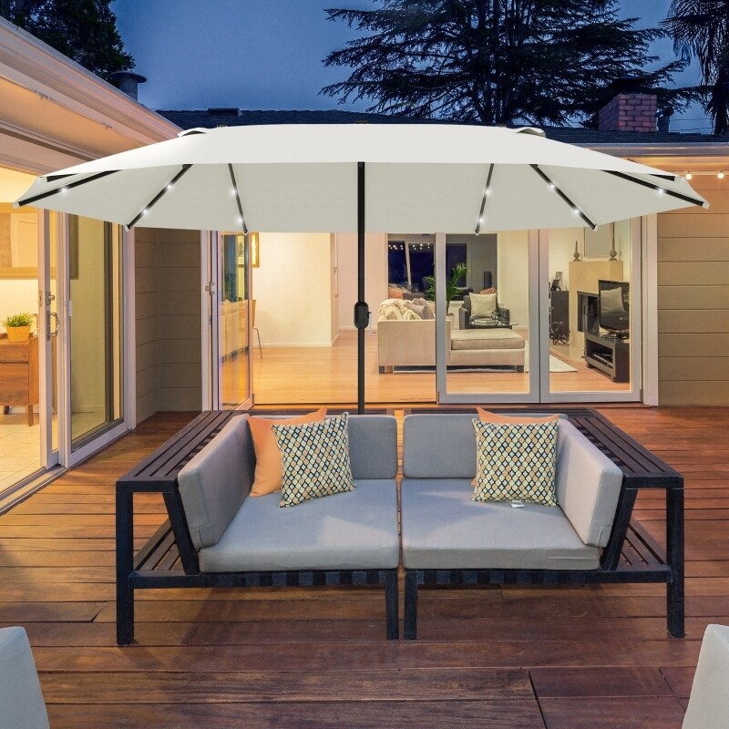 Doppel-Sonnenschirm mit LED-Beleuchtung Cremeweiss