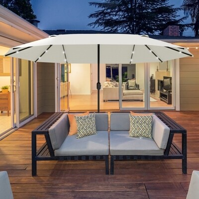 Doppel-Sonnenschirm mit LED-Beleuchtung Cremeweiss