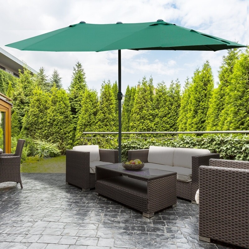Outsunny Doppelsonnenschirm Mit Solar-LEDs: 4,5x2,65 M, Kurbelbedienung, Windstabil – Für Garten, Terrasse & Balkon