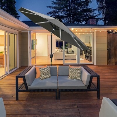 Sonnenschirm Gartenschirm mit Solarbeleuchtung LED Dunkelgrau Ø266 x 245H cm