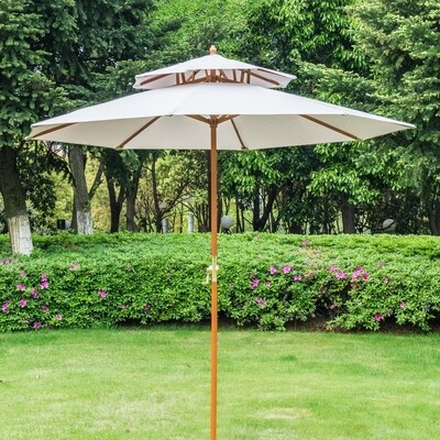 Holz Sonnenschirm Gartenschirm Balkonschirm Doppeldach 2,7m creme