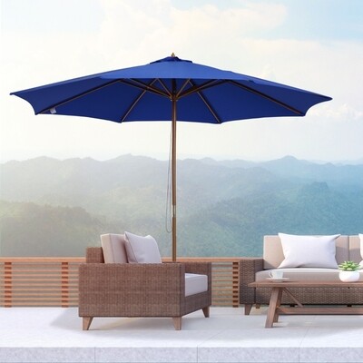 Holz Sonnenschirm 300x245cm Gartenschirm Balkonschirm Blau