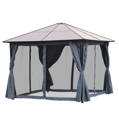 Pavillon de Luxe mit transparenten Polycarbonat-Dach 3 x 3m Gartenpavillon Partyzelt mit Seitenteilen Alu Dunkelgrau
