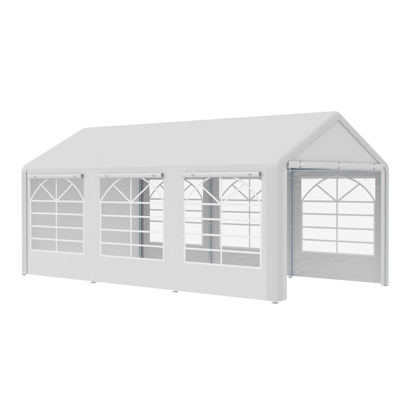 Partyzelt Garten Festzelt Gartenpavillon mit 4 Seitenwänden Fenster Polyester+Metall Weiss 3x6m