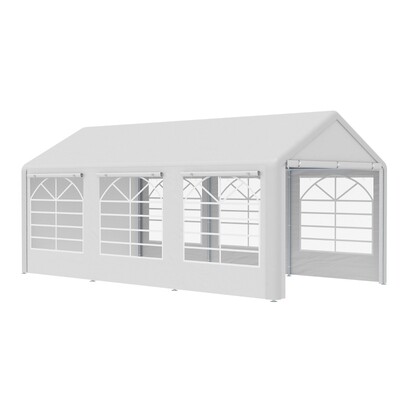 Partyzelt Garten Festzelt Gartenpavillon mit 4 Seitenwänden Fenster Polyester+Metall Weiss 3x6m